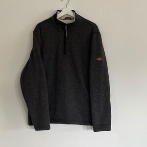 Orvis Mens Charcoal Heather Sherpa Lined Quarter Zip Pullover Sweater Large L